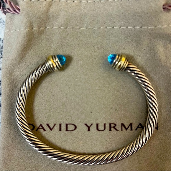 David Yurman Jewelry - David Yurman Cable Classic Bracelet with Blue Topaz 14K Gold.